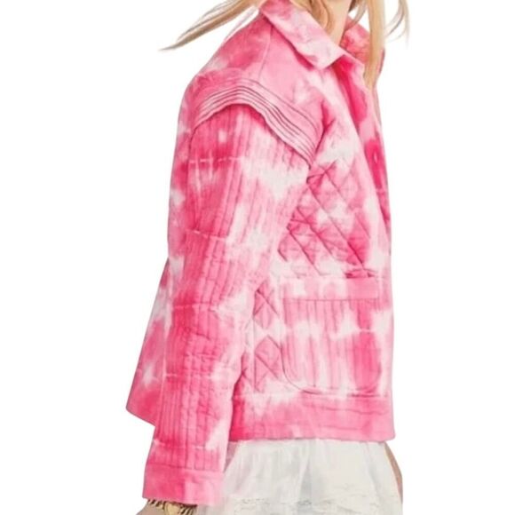 New LOVESHACKFANCY 'Adelade' Quilted Jacket in Hibiscus, XS - Picture 3 of 3